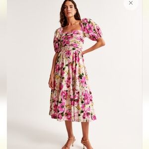 Abercrombie Emerson Linen puff sleeve midi dress tall large